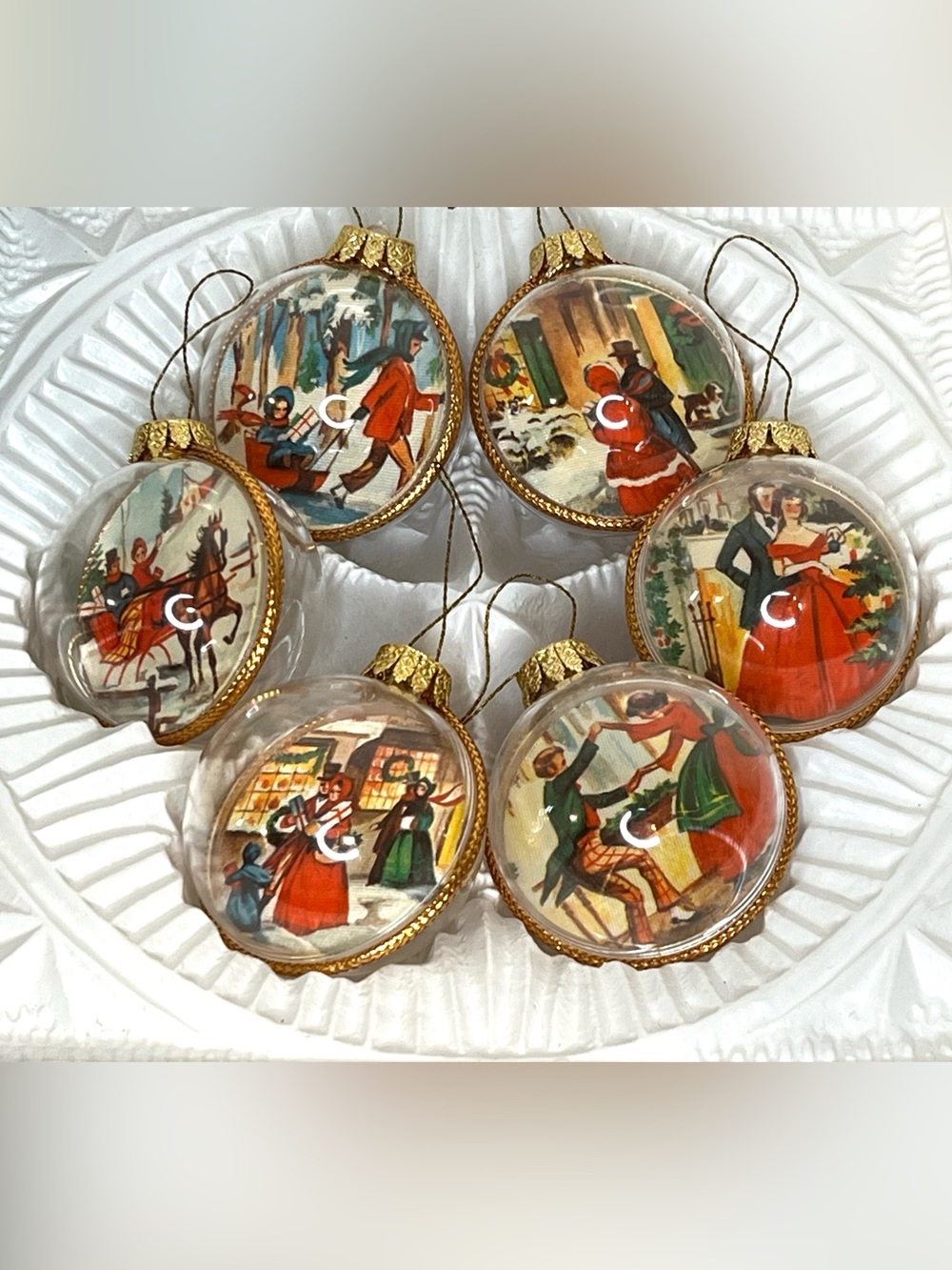 Vintage Santa's World Set Of 6 Glass Christmas Ornaments In Box Made In Germany